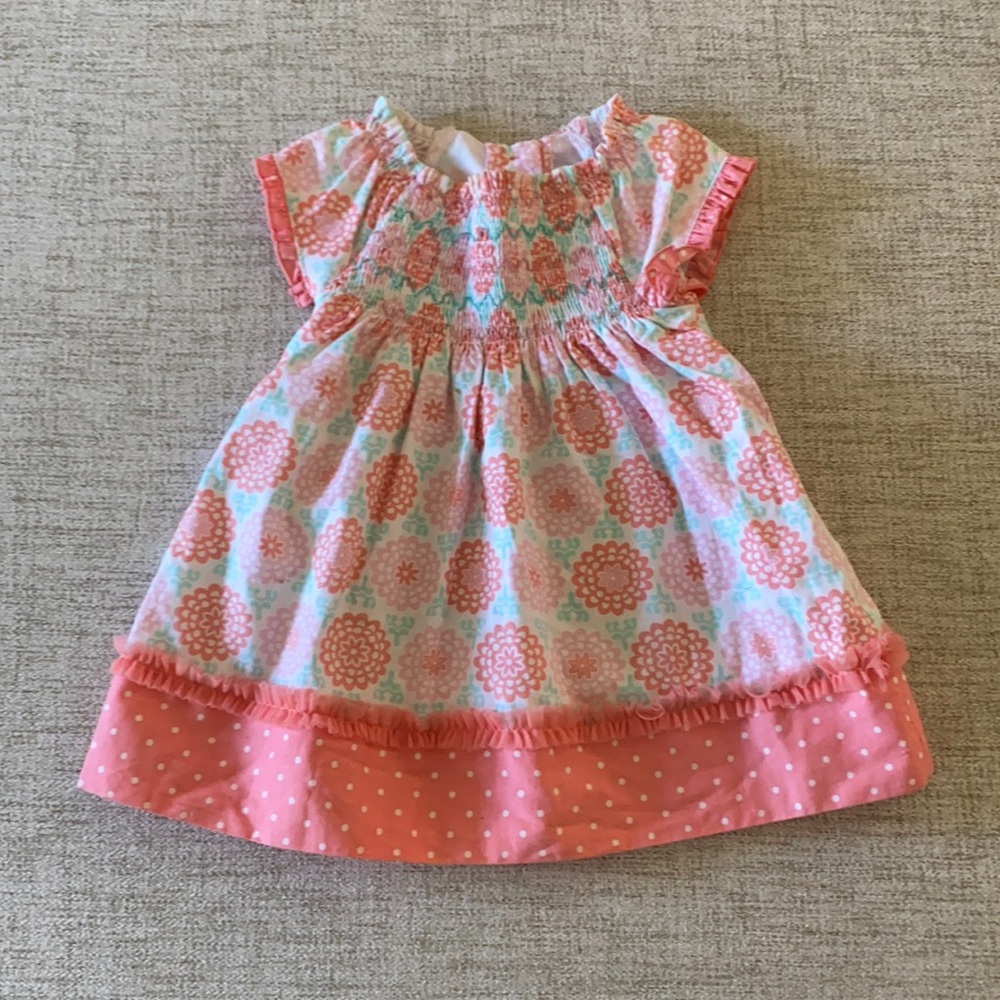 Printed smoked dress 0- 3 months